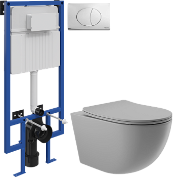 Комплект Унитаз подвесной Aqueduto Ovo OVO0130 безободковый, с микролифтом, серый матовый + Инсталляция STWORKI + Кнопка 230822 хром глянцевый в #REGION_NAME_DECLINE_PP#