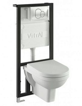 Form 300 комплект: подвесной унитаз, сиденье микролифт, инсталляция, кнопка глянцевый хром Vitra в Нальчике